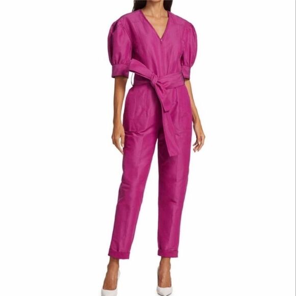 NWT Tanya Taylor Becca Purple Jumpsuit Bougainvilea Puff Sleeve Size 8 - Picture 5 of 12